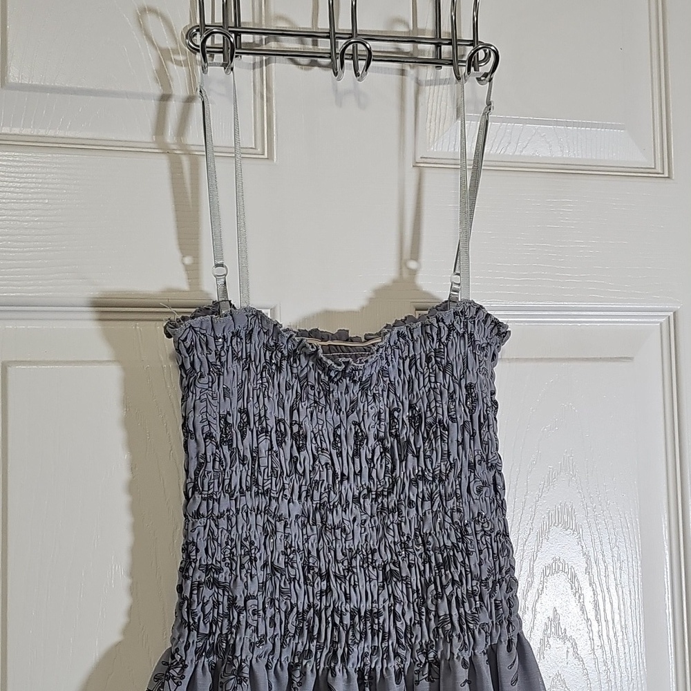 Gray Silver Sheer Overlay Adjustable Spaghetti Strap Maxi Dress No Tags Fits S/M - Picture 2 of 7